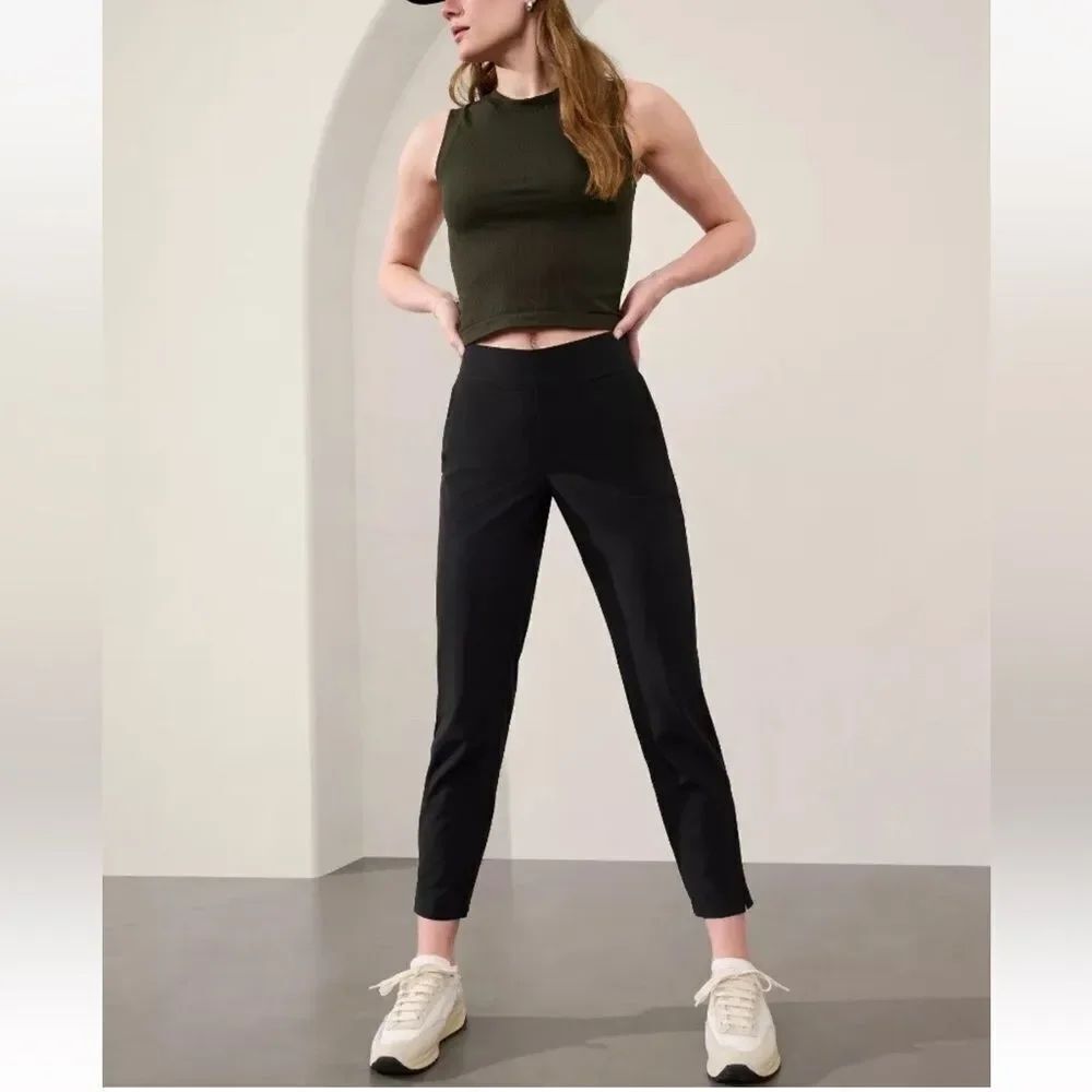 NWT New ATHLETA Brooklyn Ankle Pant Gloss Stripe Black 8